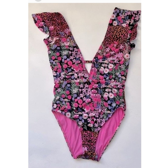 New Free People BETH RICHARDS Sophia One Piece Swimsuit $280 L Black Garden - Picture 5 of 9